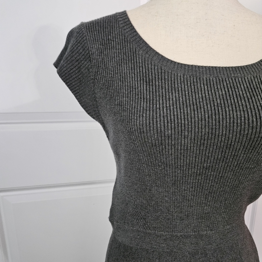 Gray Ribbed Knit Sweater Dress